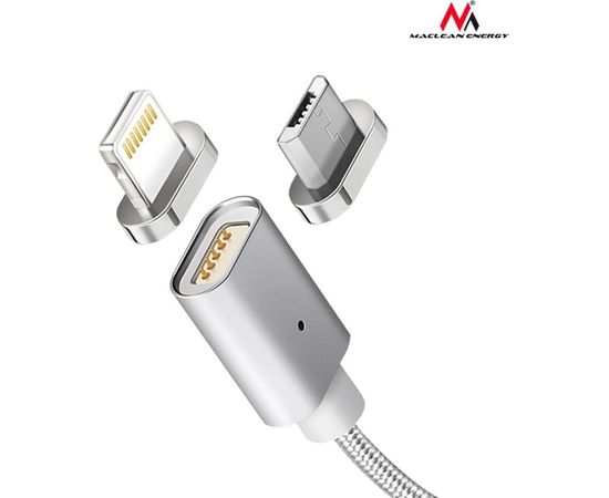 Maclean MCE161 Metal magnetic data cable 1m lightning Quick & Fast Charge silver