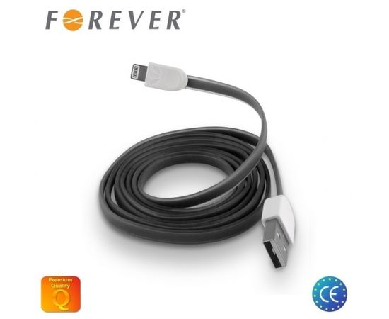 Forever Плоский силиконовый USB Кабель данных и заряда на Lightning iPhone 5 5S 6 Черный (MD818 Аналог)