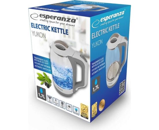 ESPERANZA EKK025W YUKON - Electric Kettle 1,7L, GLASS WITH LED LIGHT