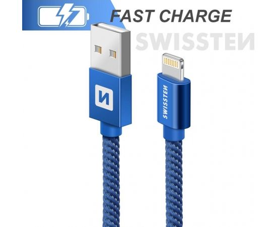 Swissten Textile Fast Charge 3A Lighthing (MD818ZM/A) Кабель Для Зарядки и Переноса Данных 1.2m Синий