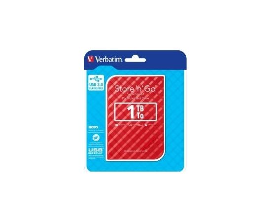 Verbatim Store & Go 1TB USB3.0 Red Ārējais cietais disks Ārējie cietie diski HDD SSD