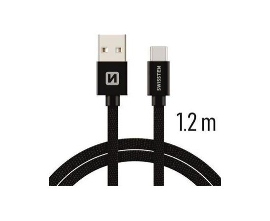 Swissten Textile Universāls Quick Charge 3.1 USB-C Datu un Uzlādes Kabelis 1.2m Melns