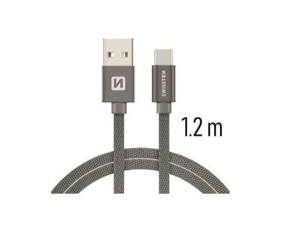 Swissten Textile Universāls Quick Charge 3.1 USB-C Datu un Uzlādes Kabelis 1.2m Pelēks