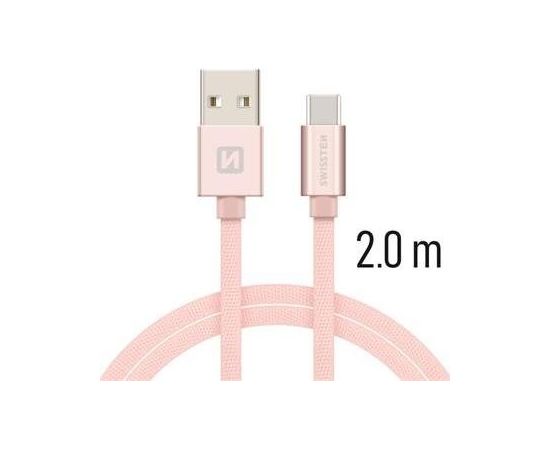 Swissten Textile Универсальный Quick Charge 3.1 USB-C USB Кабель данных 2м Розовое золото
