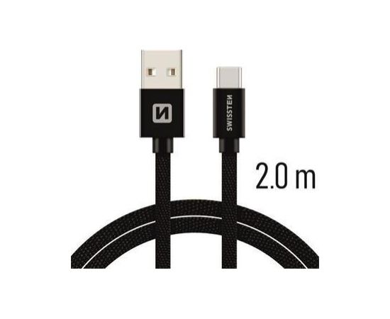 Swissten Textile Universāls Quick Charge 3.1 USB-C Datu un Uzlādes Kabelis 2m Melns