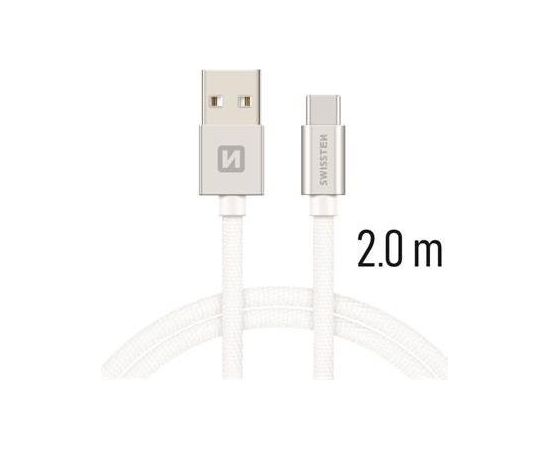 Swissten Textile Universāls Quick Charge 3.1 USB-C Datu un Uzlādes Kabelis 2m Sudraba