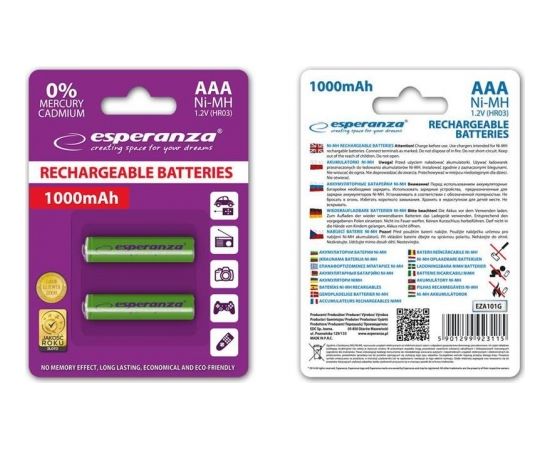 Esperanza EZA101G RECHARGEABLE BATTERIES Ni-MH AAA 1000MAH 2PCS. - GREEN