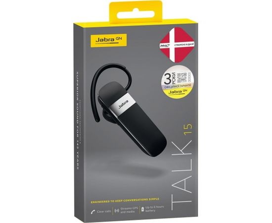 Jabra Talk 15 Bluetooth 3.0 Беспроводной Наушник с функцией Clear Sound Черный