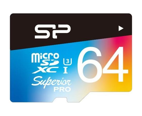 Silicon Power memory card microSDXC 64GB Superior Pro Color U3 + adapter