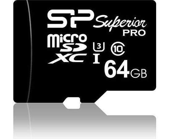 Карта памяти Silicon Power microSDXC 64ГБ Superior Pro U3 + адаптер