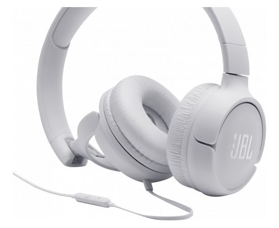 JBL T500 White on-ear austiņas ar mikrofonu, baltas
