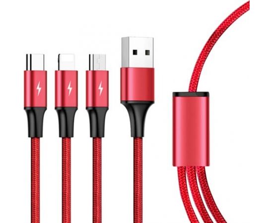 Unitek Cable 3-in-1, USB-Type-C/MicroUSB/Lightning, 1.2m, red, C4049RD