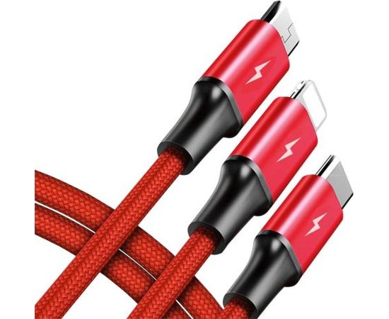 Unitek Cable 3-in-1, USB-Type-C/MicroUSB/Lightning, 1.2m, red, C4049RD