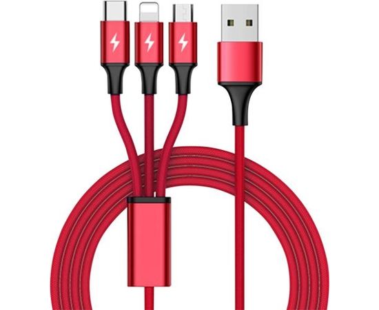 Unitek Cable 3-in-1, USB-Type-C/MicroUSB/Lightning, 1.2m, red, C4049RD