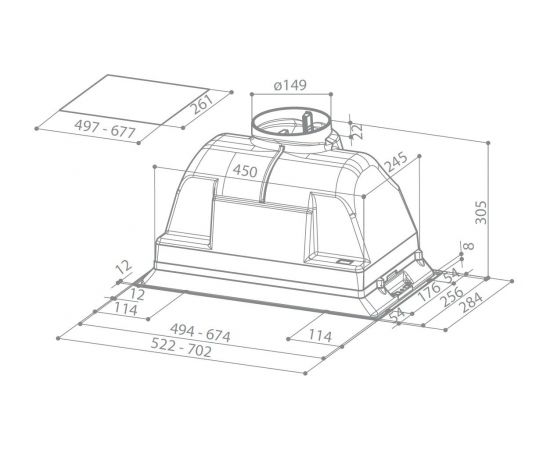 FABER INCA PLUS HIP X 52cm 600m3h Tvaiku nosūcējs, iebūvējams