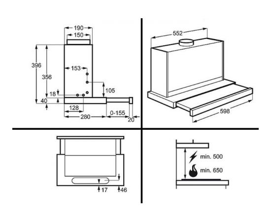 ELECTROLUX EFP60460OX tvaika nosūcējs, izvelkams, 603m3/h iebūvējams, 60cm