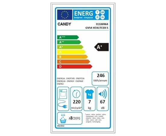 Candy GVS4 H7A1TCEX-S Condensed, 7kg, A+, White, LCD