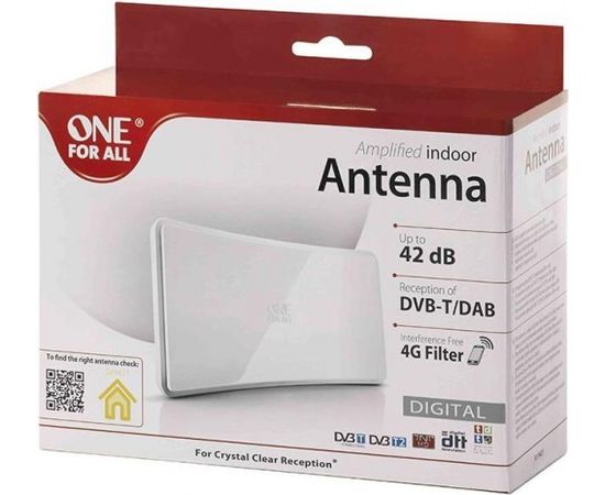 One For All OFA Amplified Indoor Antenna 42 dB White ТВ антенны