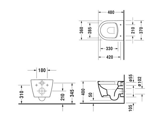 Duravit ME by Starck Compact Rimless, stiprināms pie sienas, 370x480 mm, ar SC vāku, Durafix, balts