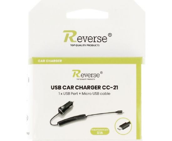 Reverse CC-21 Universāls 2.1A Micro  USB Vads 1.2m Auto Lādētajs Mobilajam Telefonam / Planšetei / GPS Melns