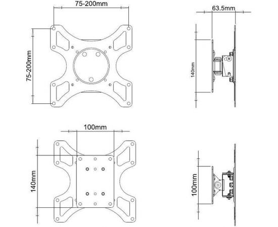 Techly Sienas stiprinājums  for TV LCD/LED/PDP 19-37'' 25 kg VESA tilting black