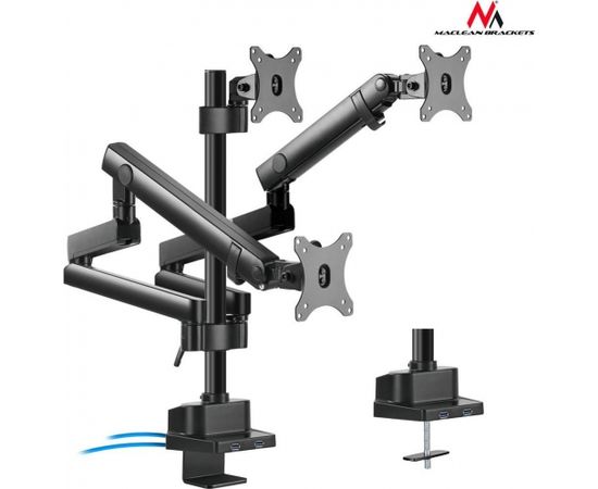 Maclean MC-811 Desk holder 3 LED monitors with 2xUSB3.0 17-27''3x7kg vesa 100x10