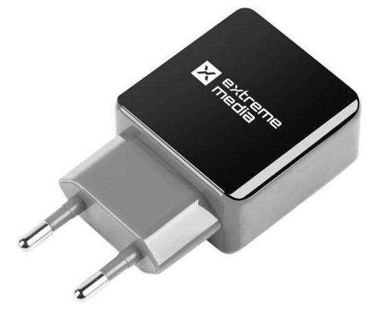 Natec Extreme Media Universal USB Charger 230V->USB 5V/2,1A, 2 port, black-grey