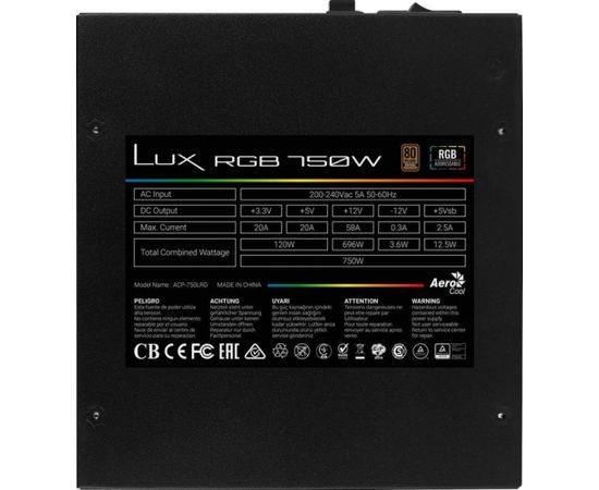 PSU ATX AeroCool LUX 750W RGB 80 PLUS Bronze