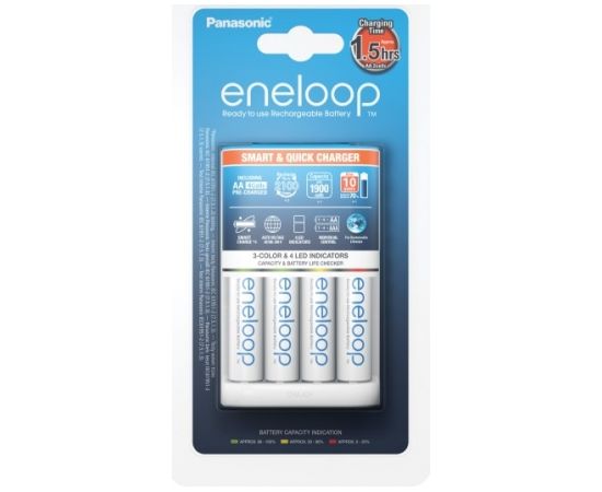 Panasonic Eneloop Battery Charger +  4 x R6/AA  K-KJ55MCC40E Ni-MH, Rapid charging option. Detection of damaged batterie., AA