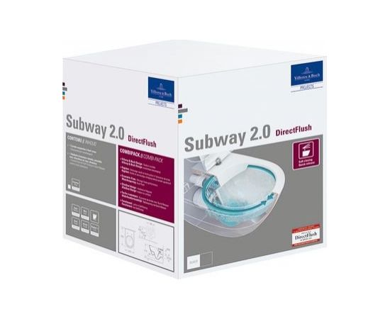 Villeroy & Boch Subway 2.0 Rimless, DirectFlush stiprināms pie sienas, 370x560 mm, ar SC/QR vāku