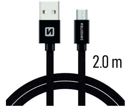 Swissten Textile Universāls Micro USB Datu un Uzlādes Kabelis 2.0m Melns