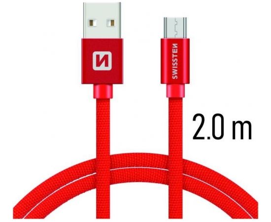 Swissten Textile Quick Charge Universāls Micro USB Datu un Uzlādes Kabelis 2.0m Sarkans