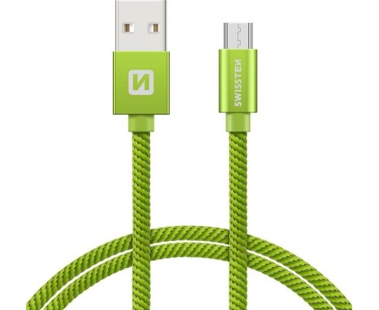 Swissten Textile Quick Charge Universāls Micro USB Datu un Uzlādes Kabelis 0.2m Zaļš