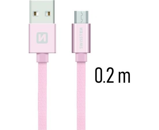 Swissten Textile Quick Charge Universāls Micro USB Datu un Uzlādes Kabelis 0.2m Rozā