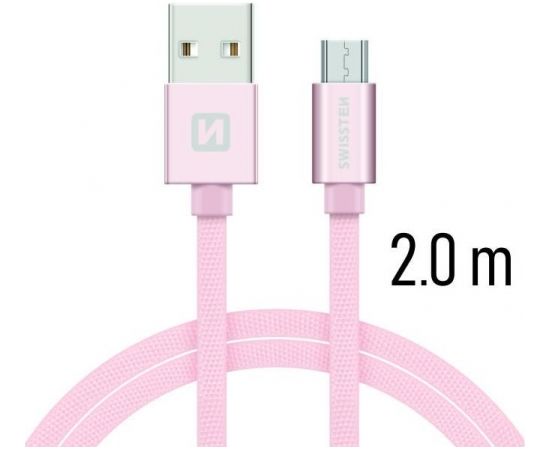 Swissten Textile Quick Charge Универсальный Micro USB Кабель данных 2.0m Розовый