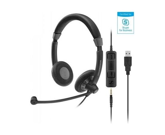 SENNHEISER WIRED BINAURAL HEADSET 3.5MM, USB, IN-LINE CALL CONTROL ON USB CABLE, MS