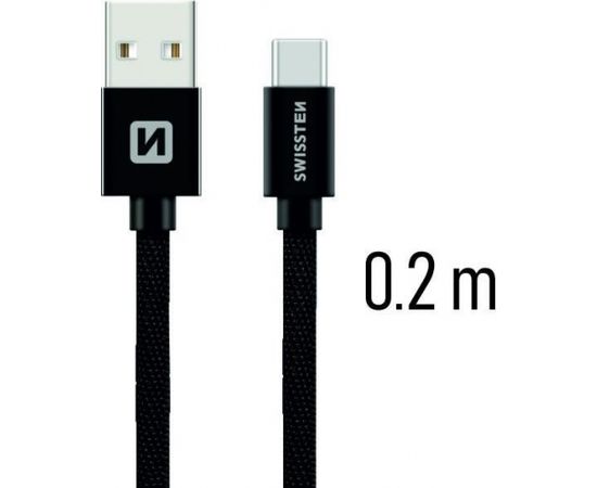 Swissten Textile Universāls Quick Charge 3.1 USB-C Datu un Uzlādes Kabelis 20 cm Melns