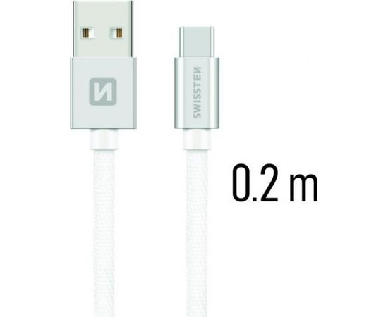 Swissten Textile Universāls Quick Charge 3.1 USB-C Datu un Uzlādes Kabelis 20 cm Sudraba