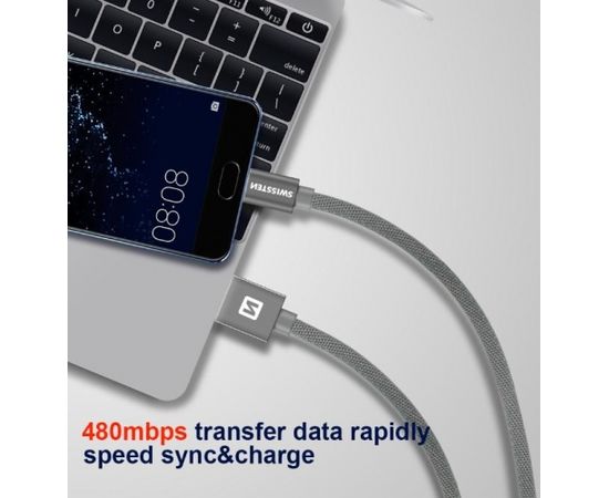 Swissten Textile Universāls Quick Charge 3.1 USB-C Datu un Uzlādes Kabelis 20 cm Sudraba