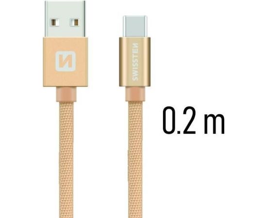 Swissten Textile Universāls Quick Charge 3.1 USB-C Datu un Uzlādes Kabelis 20 cm Zeltains