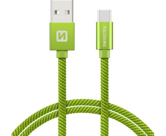 Swissten Textile Universāls Quick Charge 3.1 USB-C Datu un Uzlādes Kabelis 20 cm Zaļš