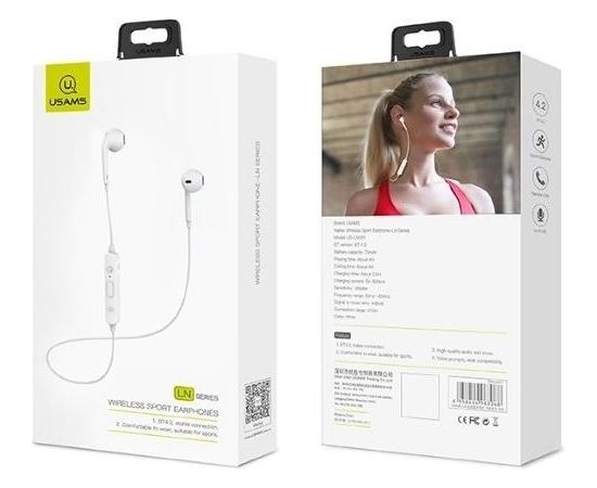 Usams LN Series Sport Wireless Bluetooth 4.2 Headphone Спортивные наушники Белые