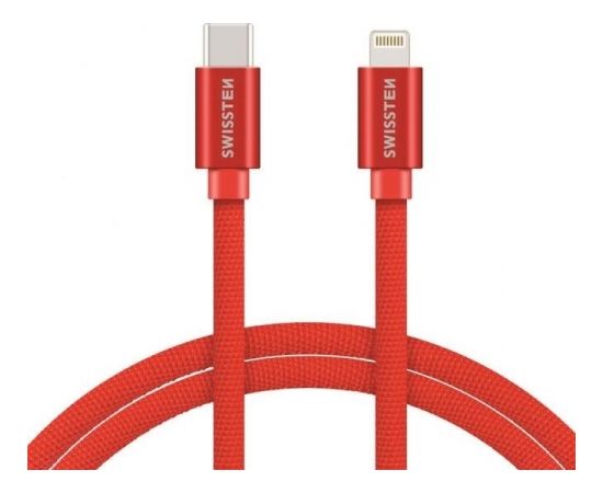 Swissten Textile USB-C To Lightning (MD818ZM/A) Datu un Uzlādes Kabelis Fast Charge / 3A / 1.2m Sarkans