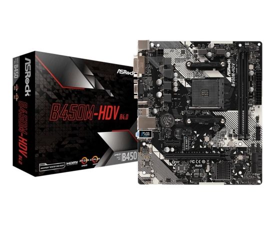 ASRock B450M-HDV R4.0, AM4, DDR4 3200+, 4 SATA3, HDMI, DVI-D, D-Sub