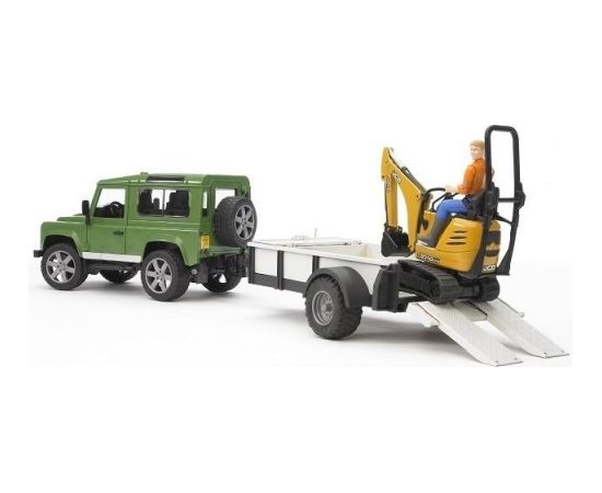 BRUDER Land Rover trailer excavator and worker, 2593