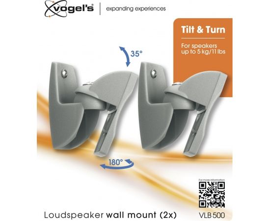 Vogels Loudspeaker Sienas stiprinājums , VLB500 2 pcs., Turn, Tilt, Maximum weight (capacity) 5 kg, Black