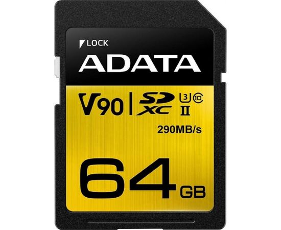 A-data ADATA 64GB Premier ONE SDXC UHS-II U3 Class 10, R/W up to 290/260 MB/s