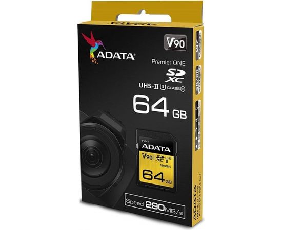 A-data ADATA 64GB Premier ONE SDXC UHS-II U3 Class 10, R/W up to 290/260 MB/s