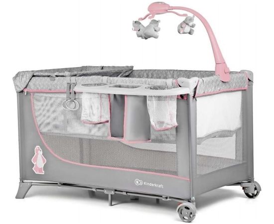 Kinder Kraft KinderKraft Joy Art.112822 Pink Divlīmeņu bērnu ceļojumu gultiņa
