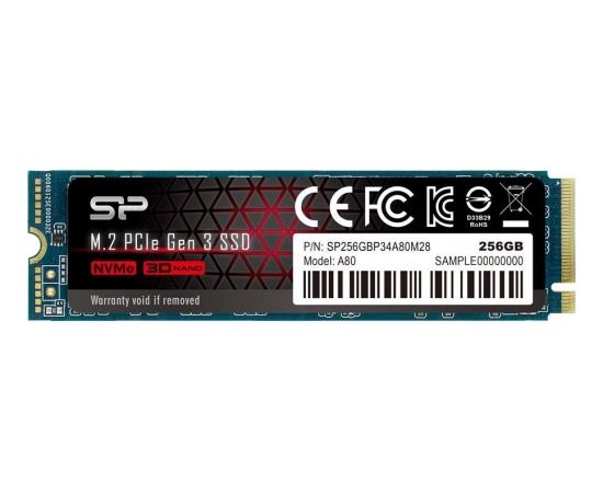 Silicon Power SSD P34A80 256GB, M.2 PCIe Gen3 x4 NVMe, 3200/3000 MB/s SSD Cietie Diski (Solid state drive)